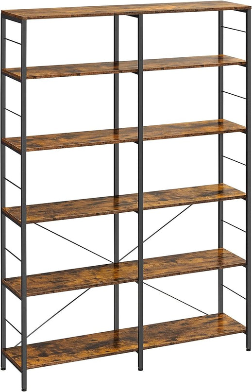 VASAGLE 6-Tier Tall Bookshelf, Bookcase, Large Metal Shelf, 11.8 x 47.2 x 67.9 Inches, for Living Room, Kitchen, Pantry, Study, Home Office, Rustic Brown and Black ULLS114B01 - LeafyLoom