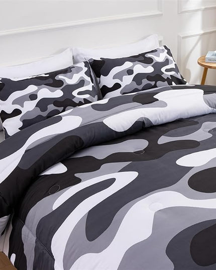 Meeting Story Camouflage Bedding Set, Colorful Pattern Style Comforter Set, 3 PCS One Comforter Two Pillowcases in One Bag, All Season Bedspread for Teens Adults (Grey,Full - LeafyLoom