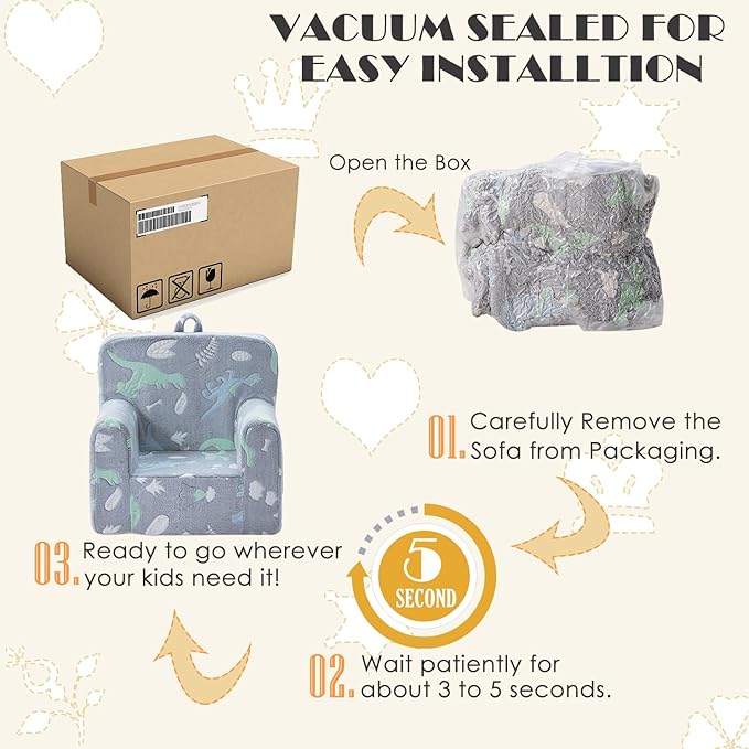 Snuggly-Soft Cuddly Toddler Plush Armchair for Boys and Girls Glowing Grey Fuzzy Plush Kids Sofa Couch Reading Chair with Children Friendly Handle for Easy Movement & Double Pockets for Storage - LeafyLoom
