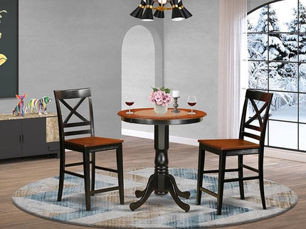 East West Furniture Eden 3 Piece Kitchen Counter Height Set Contains a Round Wooden Table with Pedestal and 2 Dining Chairs, 30x30 Inch, Black & Cherry - LeafyLoom