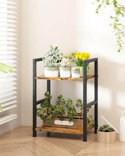 Small Bookshelf for Small Space, 2 Tier Industrial Bookcase,Narrow Book Case Storage Organizer Book Shelf for Living Room, Bedroom and Office, Easy Assembly(2 Tier,Rustic Brown) - LeafyLoom