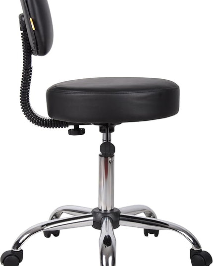 Boss Office Products Be Well Medical Spa Stool with Back in Vinyl, Black - LeafyLoom