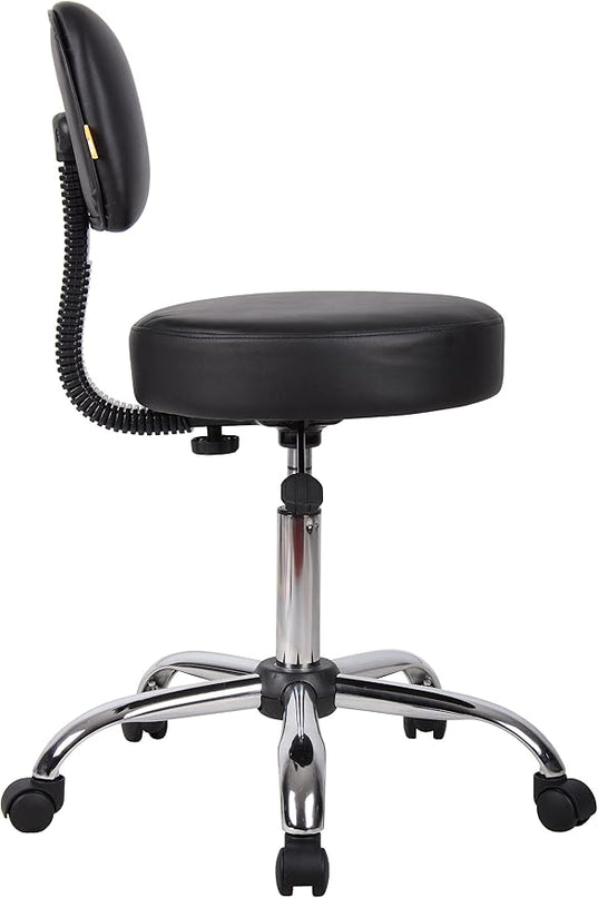 Boss Office Products Be Well Medical Spa Stool with Back in Vinyl, Black - LeafyLoom