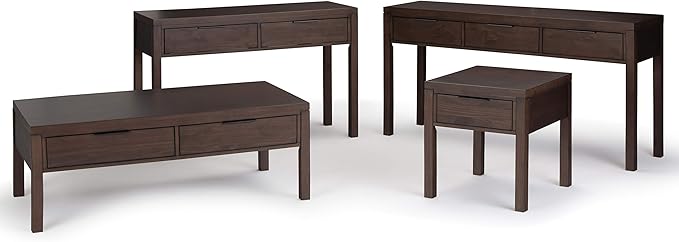 SIMPLIHOME Hollander SOLID WOOD 60 inch Wide Wide Console Sofa Entryway Table in Warm Walnut Brown with Storage, 3 Drawers , for the Living Room, Entryway and Bedroom - LeafyLoom