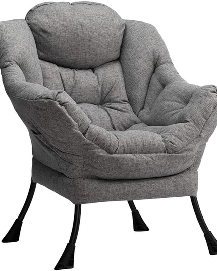 HollyHOME Modern Fabric Large Lazy Chair, Accent Oversized Comfy Reading Chair, Thick Padded Cozy Lounge Chair with Armrest, Steel Frame Leisure Sofa Chair for Living Room, Bedroom, Dorm, Stale Grey - LeafyLoom