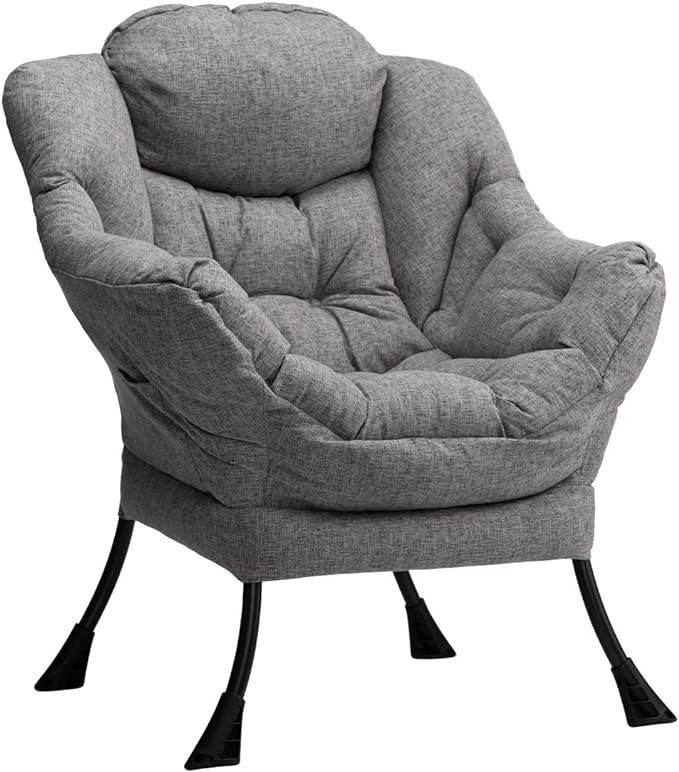 HollyHOME Modern Fabric Large Lazy Chair, Accent Oversized Comfy Reading Chair, Thick Padded Cozy Lounge Chair with Armrest, Steel Frame Leisure Sofa Chair for Living Room, Bedroom, Dorm, Stale Grey - LeafyLoom