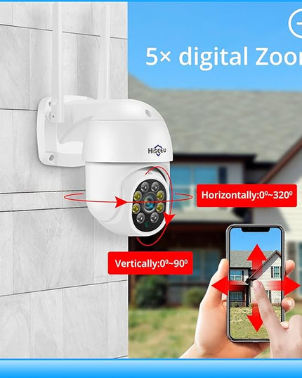 Hiseeu 2K 3MP PTZ Security Camera Outdoor,WiFi Camera, Auto Tracking&Light Alarm Floodlight & Color Night Vision,Two-Way Audio, Plug-in Cable,Compatible Wireless Camera System Hiseeu