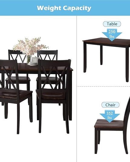 NicBex Dining Room Table Set for 4 Kitchen Table and Chairs Dining Table Set Home Kitchen Table and Chairs Wood Dining Set for Kitchen, Dining Room, Dinette, Breakfast Nook, Black - LeafyLoom