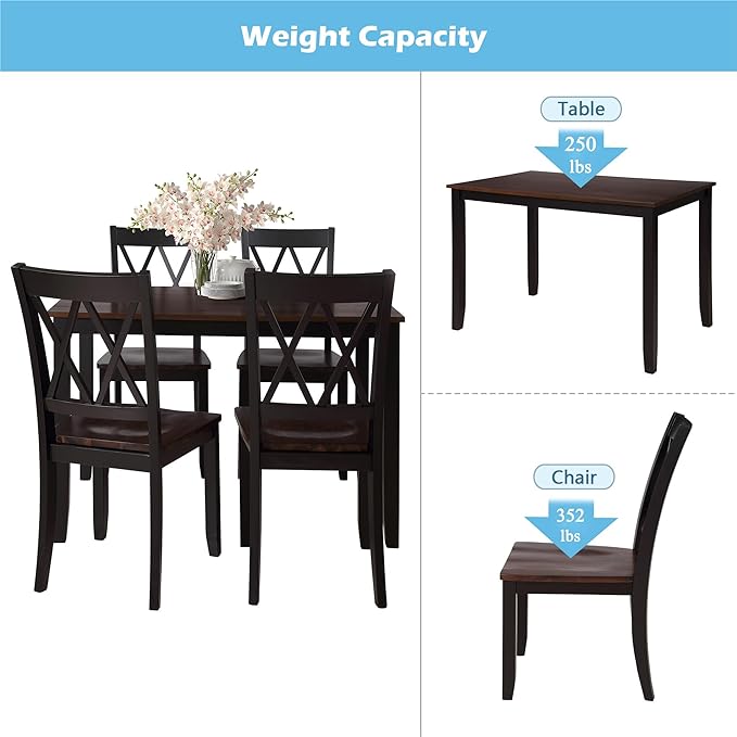NicBex Dining Room Table Set for 4 Kitchen Table and Chairs Dining Table Set Home Kitchen Table and Chairs Wood Dining Set for Kitchen, Dining Room, Dinette, Breakfast Nook, Black - LeafyLoom