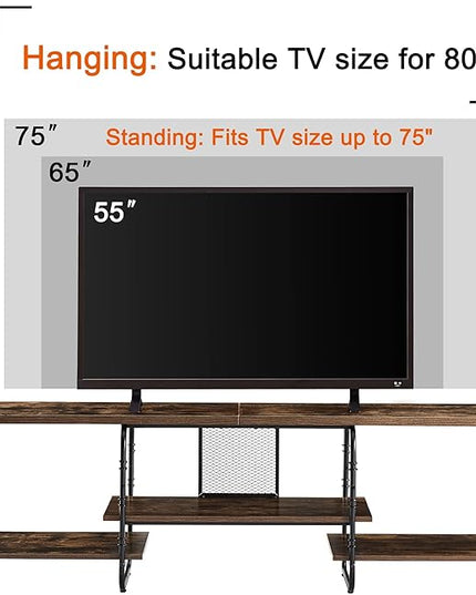 VECELO, Entertainment Center/Media Console Table with Adjustable Storage Shelves for Living Room/Bedroom, 75 inch TV Stand, Rustic Brown - LeafyLoom