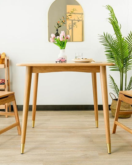 Dining Table, Solid Wood Square Dining Table for Small Space with Copper Decor, Mid Century Kitchen Tables for Island, Modern Oak Wooden Tables, 31.5”D x 31.5" W x 29.5" H (Natural Table Only) - LeafyLoom