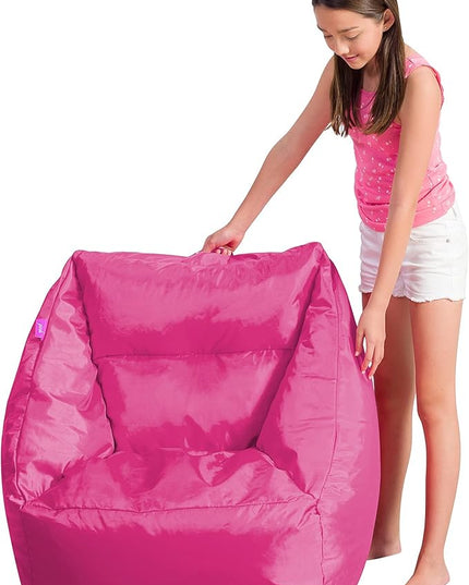 Posh Creations Structured Comfy Seat for Playrooms and Bedrooms, Large Bean Bag Chair, Coronado Chair, Pink - LeafyLoom