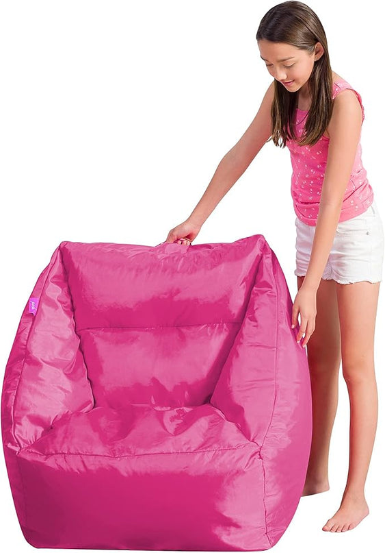 Posh Creations Structured Comfy Seat for Playrooms and Bedrooms, Large Bean Bag Chair, Coronado Chair, Pink - LeafyLoom