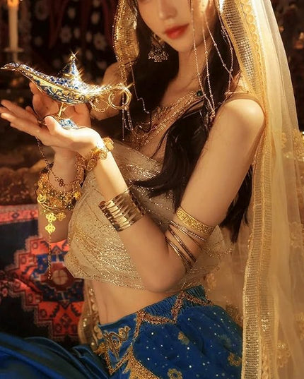 Classic Vintage Collectable Rare Legend Aladdin Magic Genie Costume Lamp Home Table Decoration & Gift, Silver - LeafyLoom