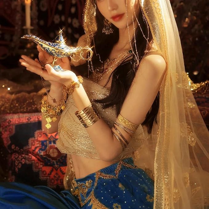 Classic Vintage Collectable Rare Legend Aladdin Magic Genie Costume Lamp Home Table Decoration & Gift, Silver - LeafyLoom