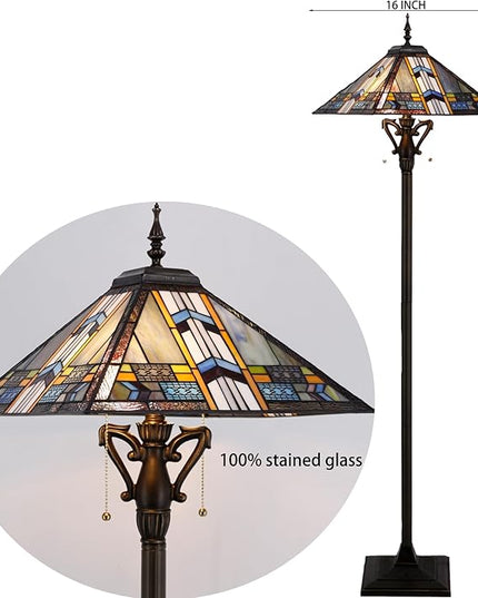 Tiffany Floor Lamp Mission Style Stained Glass Standing Reading Light 16X16X64 Inch Blue Cloudy - LeafyLoom