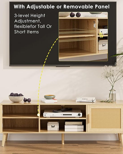 Tv Stand,Entertainment Center with Storage Cabinet, Mid Century Modern Media Console Table, Adjustable Hinge, Wooden Television Furniture for Living Room,Oak - LeafyLoom