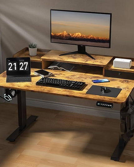 48×30 Inch Electric Standing Desk with 2 Drawers, Adjustable Height Widened Stand Up Desk with Storage Shelf, Sit to Stand Ergonomic Workstation for Home Office - LeafyLoom