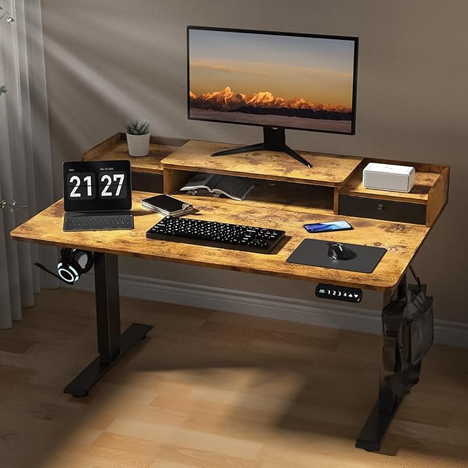 48×30 Inch Electric Standing Desk with 2 Drawers, Adjustable Height Widened Stand Up Desk with Storage Shelf, Sit to Stand Ergonomic Workstation for Home Office - LeafyLoom