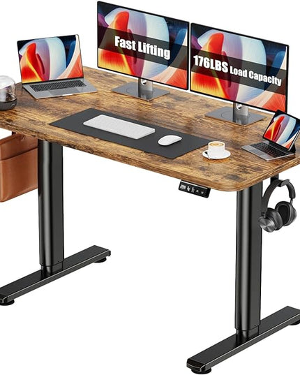 Electric Standing Desk Adjustable Height Stand Up Desk, 48" x 24" Sit Stand Desk, Low Noise Home Office Desk, Computer Desk with Splice Board, Child Lock & Memory Function, Rustic Brown - LeafyLoom