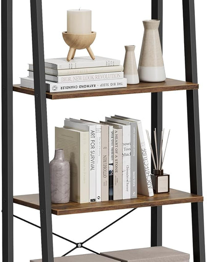 VASAGLE Ladder Shelf, 4-Tier Bookshelf, Storage Rack, Bookcase with Steel Frame, for Living Room, Home Office, Kitchen, Bedroom, Industrial Style, Rustic Brown and Black ULLS44X - LeafyLoom