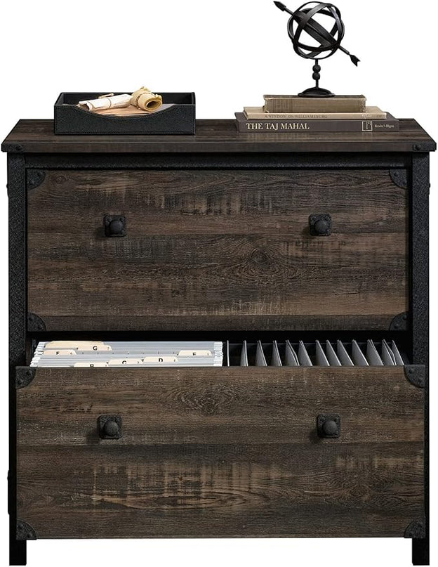 Sauder Steel River Lateral File, L: 30.08" x W: 20.75" x H: 29.53", Carbon Oak Finish - LeafyLoom