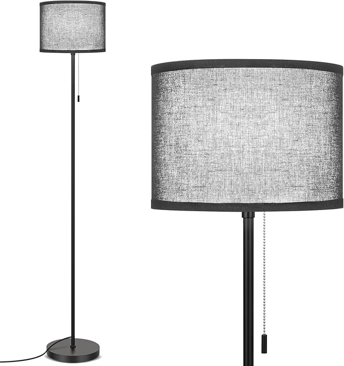 FOLKSMATE Floor Lamp for Living Room, LED Modern Simple Standing Lamp, Black Tall Lamps for Bedroom, Living Room, Office, Kids Room and Reading, Minimalist Pole Lamp with Shade, without Bulb - LeafyLoom
