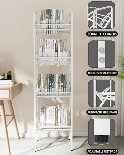 Bookshelf Storage Shelf Bookcase Freestanding Storage Stand Book Organizer for Living Room, Bedroom, Kitchen, Rust Resistance,Easy Assembly Multi-Functional Organizer (4 Tiers, White) - LeafyLoom
