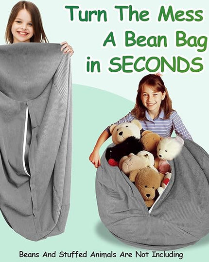 Stuffed Animal Storage Bean Bag Chair Corduroy Toy Cover Organize Plush Toys and Textiles Perfect Ultra Soft Sack Bean Bag for Kids and Teens (No Filler) Gray - LeafyLoom
