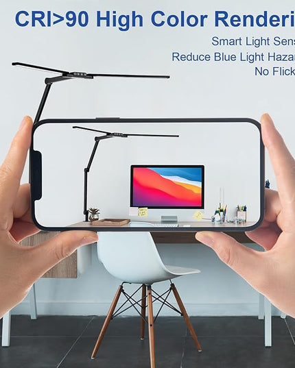 Bright Desk Lamps for Office Home, 24W Large Swing Arm Bar LED Desk Light with Clamp, Auto Dimming Task Lamp for Monitor Work Study - LeafyLoom