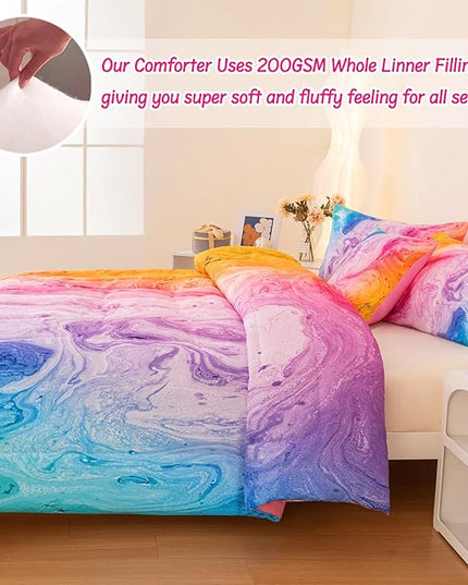 4 Pcs Tie Dye Full Comforter Set for Girls, Watercolor Marble Abstract Art Superior Kids Bedding Sets Full Size, Pink Purple Blue Colorful Teenage Girls Comforter Sets - LeafyLoom