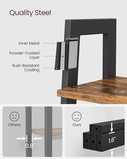 VASAGLE Ladder Shelf, 4-Tier Bookshelf, Storage Rack, Bookcase with Steel Frame, for Living Room, Home Office, Kitchen, Bedroom, Industrial Style, Rustic Brown and Black ULLS44X - LeafyLoom