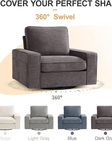 EASELAND Oversized Accent Chair, Reading Chair with Upholstered Chenille Fabric, Sofa Chair with Armrest, Single Sofa Chair for Living Room, Swivel Chair with Wooden Legs, Comfy Chair for Small Spaces - LeafyLoom