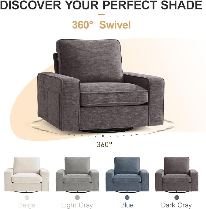 EASELAND Oversized Accent Chair, Reading Chair with Upholstered Chenille Fabric, Sofa Chair with Armrest, Single Sofa Chair for Living Room, Swivel Chair with Wooden Legs, Comfy Chair for Small Spaces - LeafyLoom