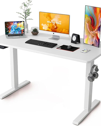 Whole Piece Standing Desk, 48 x 24 in, Electric, 176 lbs Capacity, Adjustable Height Desk for Home & Office, White - LeafyLoom