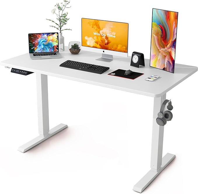 Whole Piece Standing Desk, 48 x 24 in, Electric, 176 lbs Capacity, Adjustable Height Desk for Home & Office, White - LeafyLoom