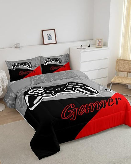 Feelyou Kids Gaming Twin Size Comforter Video Game Bedding Sets for Child Boys Teen Gamer Down Comforter All Season Reversible Game Controller Home Decor,1 Comforter with 1 Pillowcase, Red - LeafyLoom