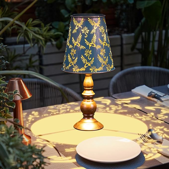 pearlstar Solar Table Lamps Bedside Lamps - Hummingbird Garden Waterproof Cordless Solar Table Lamps for Patio Garden Pathway Yard - LeafyLoom