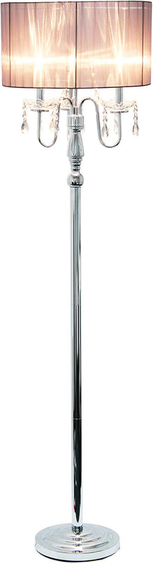 Elegant Designs LF1002-GRY Romantic Cascading Crystal and Chrome Drum Shade Floor Lamp, Gray - LeafyLoom