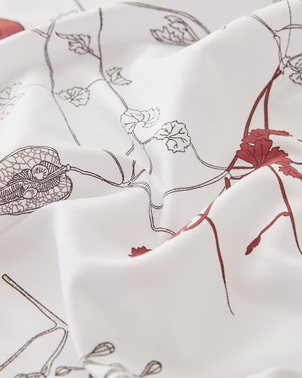 EMME Queen Comforter Set - Red Floral Bedding Set 7 PCS with Flowers Leaves Pattern, Soft Plant Printed Botanical Bed Set with Sheets, Fluffy Bed Bag for All Season(90"X90") - LeafyLoom