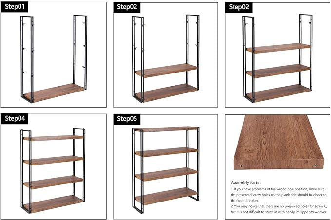4 Tier Bookshelf Rustic Industrial Bookcase with Modern Open Wood Shelves, Brown - LeafyLoom