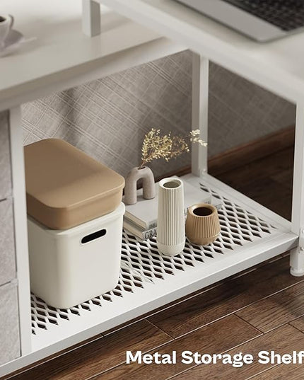Reversible L Shaped Computer Desk with Drawers, Gaming Desk with LED Lights and Power Outlets, Office Desk with Storage Shelves, Corner Desk with Monitor Stand, for Home & Office, White - LeafyLoom