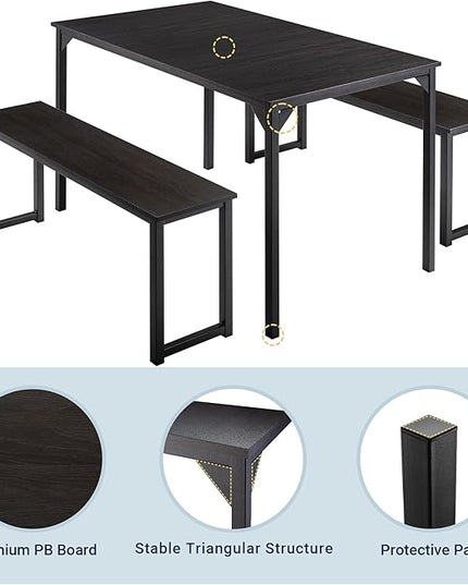 Allewie Modern 3-Piece Dining Table Set for 4, Sturdy Metal Frame Structure, Space-Saving for Kitchen/Dining Room/Living Room/Studio, Black/Black - LeafyLoom