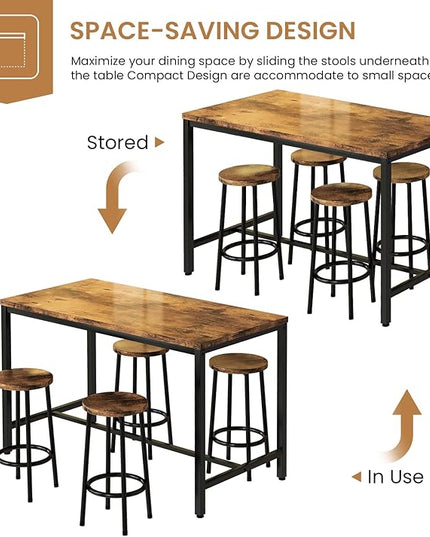 DKLGG Dinner Table Set for 4, Modern Kitchen Table and Chairs for 4 Wooden Top and Adjustable Metal Legs, Small Dining Room Table Set 5 Pieces Compact Design for Small Space - LeafyLoom