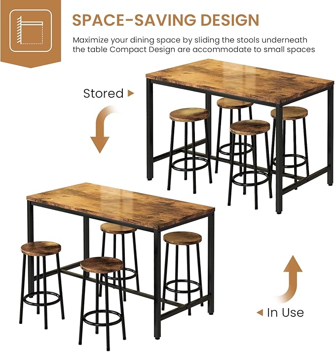 DKLGG Dinner Table Set for 4, Modern Kitchen Table and Chairs for 4 Wooden Top and Adjustable Metal Legs, Small Dining Room Table Set 5 Pieces Compact Design for Small Space - LeafyLoom