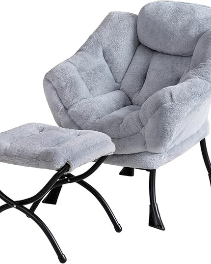 Welnow Toddler Kids Lazy Chair with Ottoman, Accent Comfy Lounge Children Armchair Couch with Armrest and Removable Cover, Detachable Reading Chair with Footrest for Boy or Girl, Plush Grey - LeafyLoom
