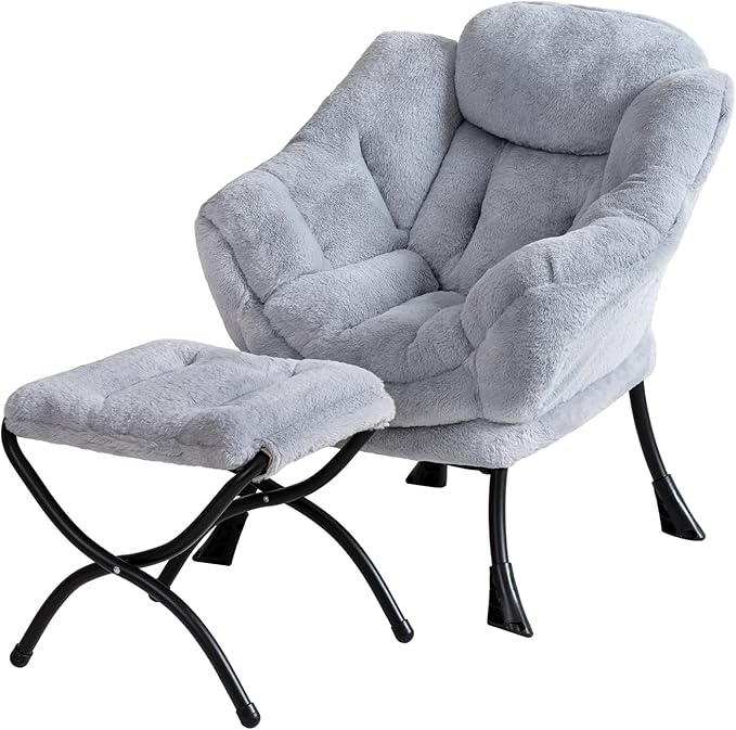 Welnow Toddler Kids Lazy Chair with Ottoman, Accent Comfy Lounge Children Armchair Couch with Armrest and Removable Cover, Detachable Reading Chair with Footrest for Boy or Girl, Plush Grey - LeafyLoom