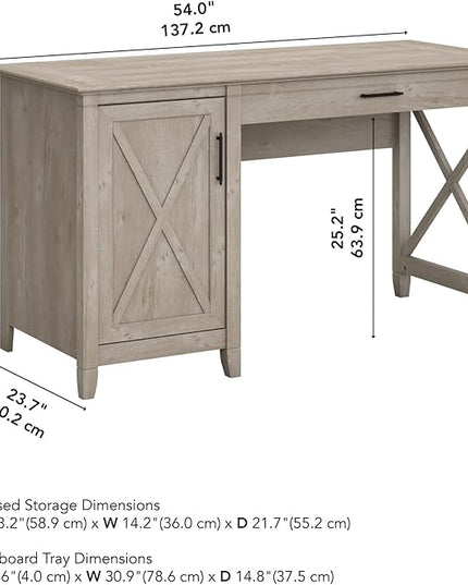 Bush Furniture Key West Computer Desk with Storage | Farmhouse PC Table for Home Office in Washed Gray | 54W x 24D - LeafyLoom
