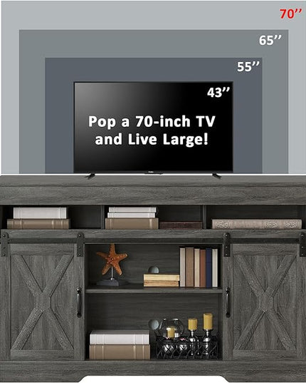 farmhouse 65+ Inch TV Stand, Tall Entertainment Center for Living Room, Bedroom, Dark Grey - LeafyLoom