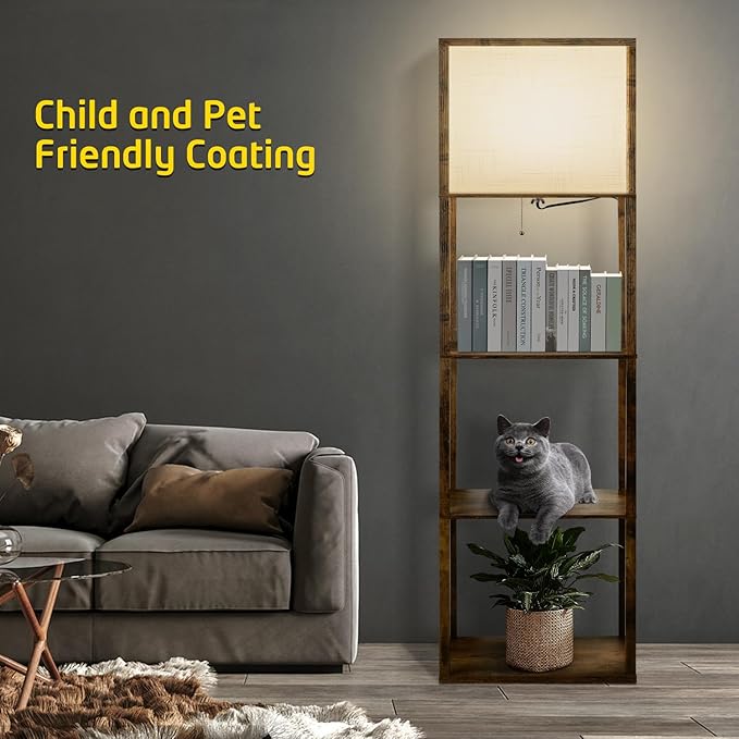 Floor Lamp with Shelves Plus, 4-Tier Modern 2700 4000K 5000K Brown Shelf Floor Lamp, Display Lamp for Living Room Bedroom Office 15W LED Bulb. - LeafyLoom